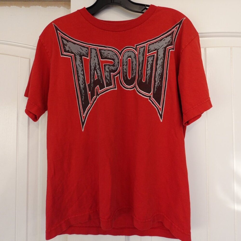 Vintage Y2k TAPOUT Graphic T-Shirt, MMA Red Double Sided (kids L 14/16)